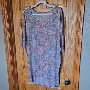 LuLaRoe Irma Tunic Blue and Light Red Floral
